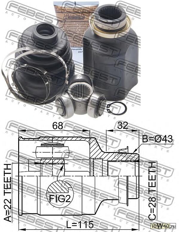 шрус внутренний правый 22x43x28 (mazda xedos-6 ca 1992-1998) febest