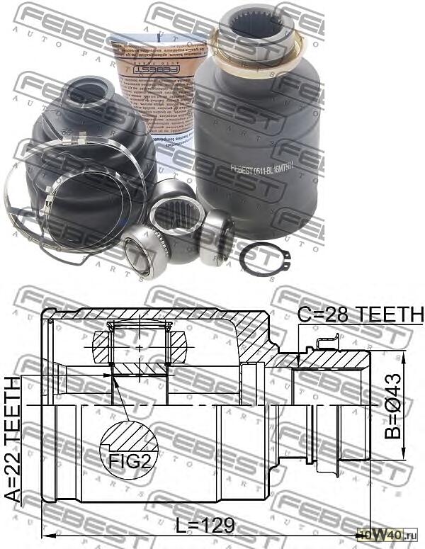 ШРУС ВНУТРЕННИЙ ПРАВЫЙ 22X43X28 MAZDA 3 BK 2003-2008