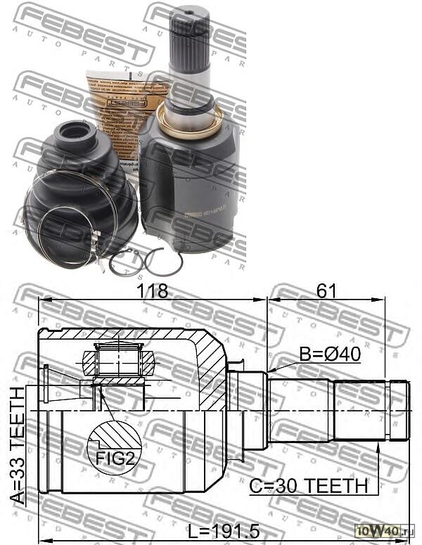 шрус внутренний левый 33x40x30 mazda 6 wagon gy 2002-2008