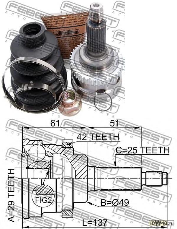 шрус наружный 29x49x25 (suzuki liana rh413 / rh416 / rh418 2001-2008) febest