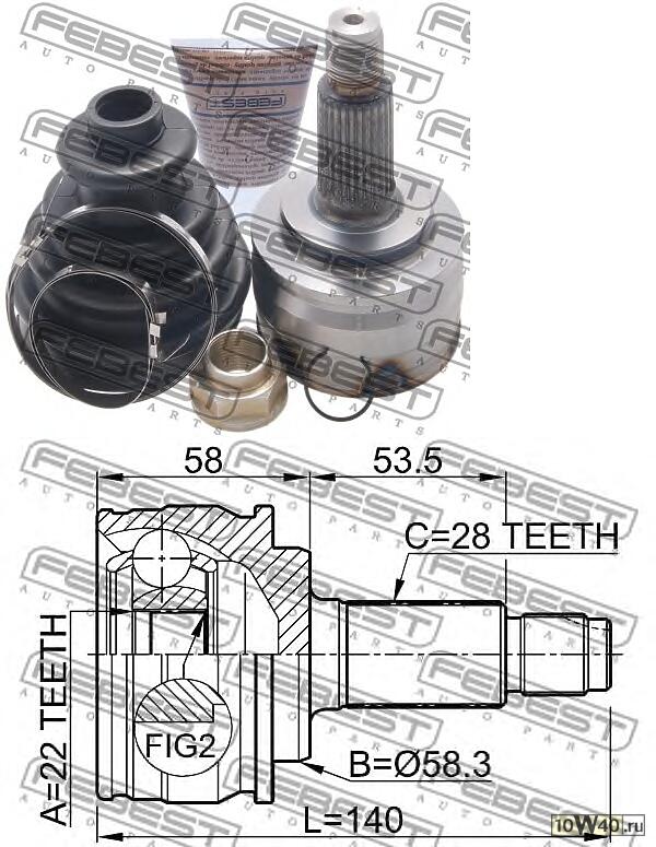 шрус наружный 22x58.3x28 (suzuki grand vitara / escudo jb416 / jb420 / jb627 2006-) febest