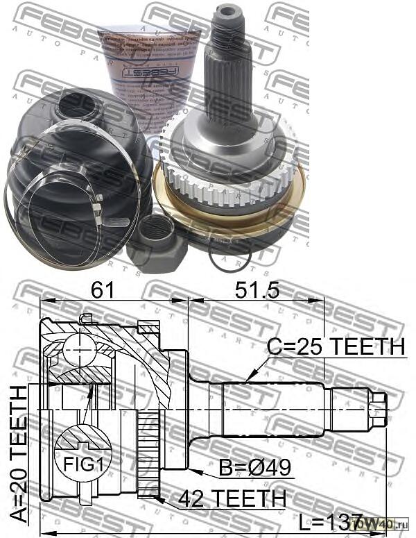 шрус наружный 20x49x25 (suzuki baleno / esteem sy413 / sy415 / sy416 / sy418 / sy419 1995-2001) febest