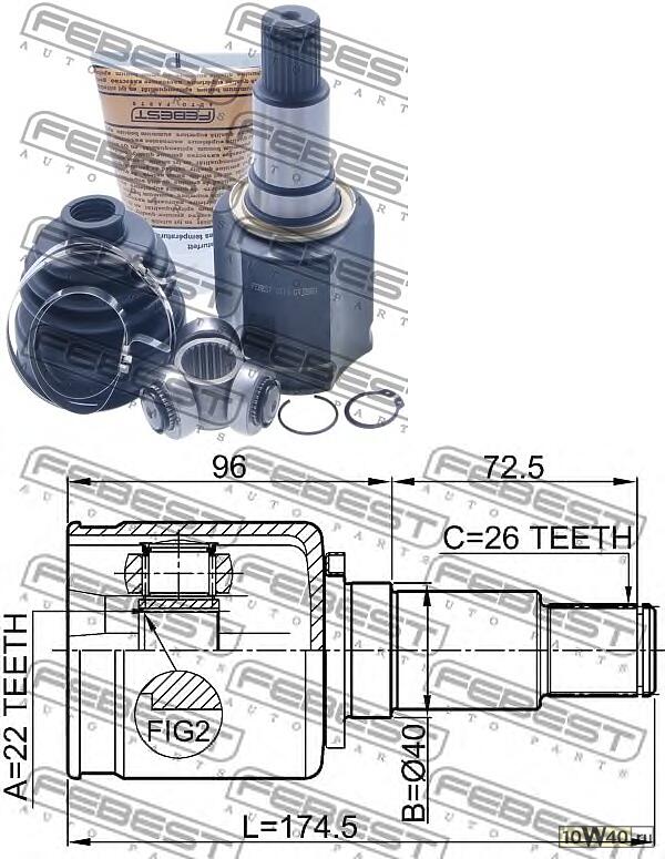 шрус внутренний правый 22x40x26 (suzuki grand vitara / escudo jb416 / jb420 / jb627 2006-) febest