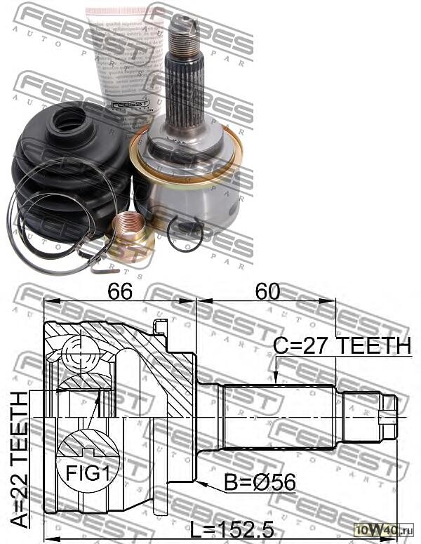 шрус наружный 22x56x27 (subaru impreza g10 1992-2002) febest