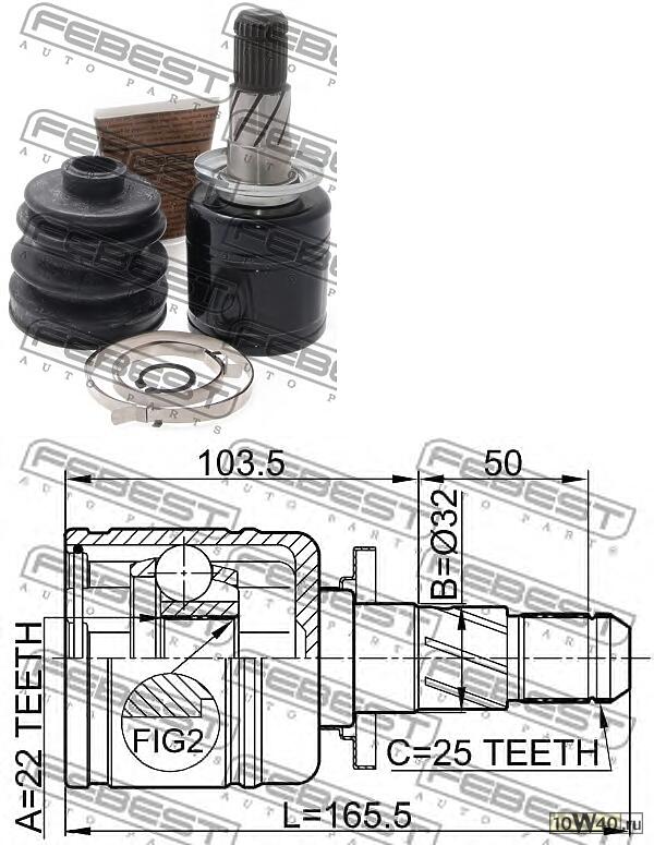 шрус внутренний задний 22x32x25 (subaru tribeca w10 2004-) febest