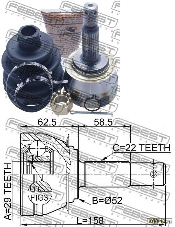 шрус наружный 29x52x22 (daewoo nexia 1500i (g15mf) 1995-2009) febest