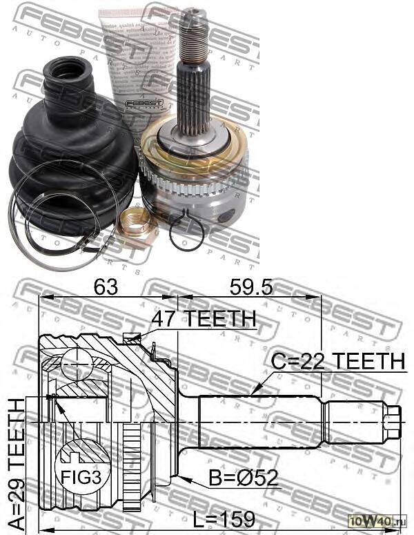 Шрус Наружный 29x52x22 (Chevrolet Lanos (T100) 1997-2002) c кольцом ABS (47)