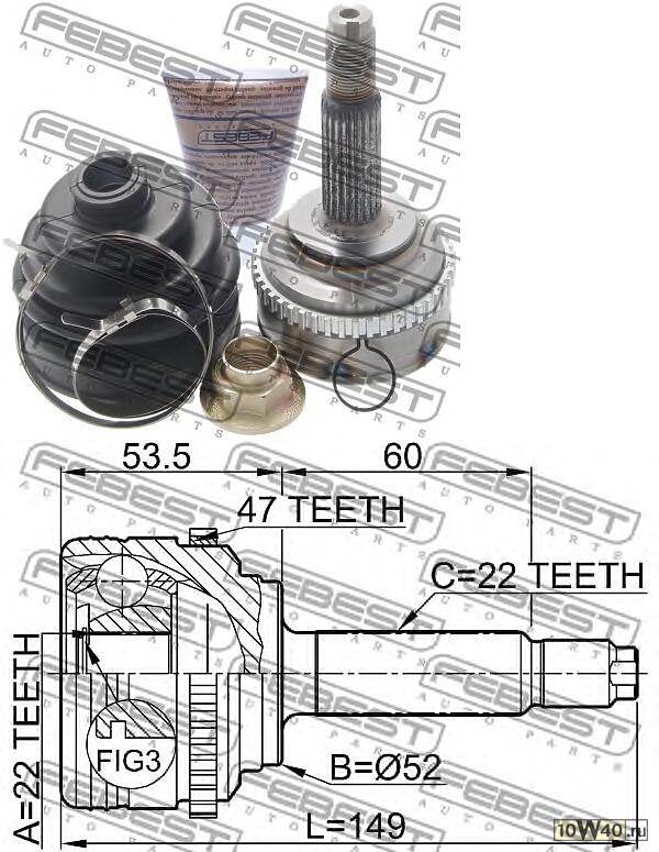 ШРУС CHEVROLET AVEO II T250/255/DAEWOO KALOS 1.4-1.5 02- нар. +ABS