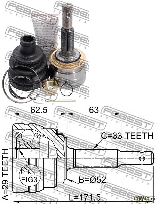 шрус наружный 29x52x33 (daewoo nexia new 2009-) febest