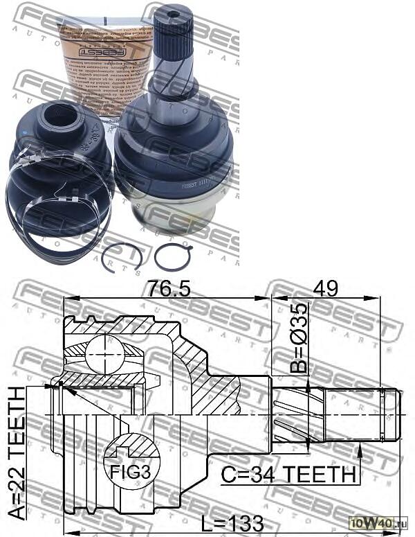 шрус внутренний 22х35х34 (daewoo nexia 1500i (g15mf) 1995-2009) febest