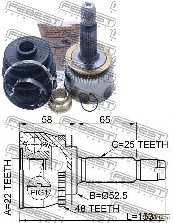 шрус наружный 22x52.5x25 ( getz 2002-2011) febest