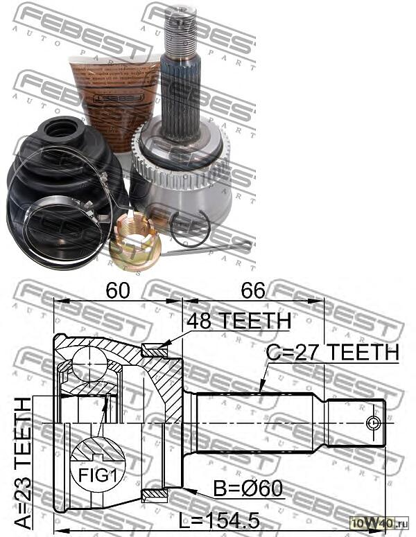 шрус наружный задний 23x60x27 ( tucson 2004-2010) febest