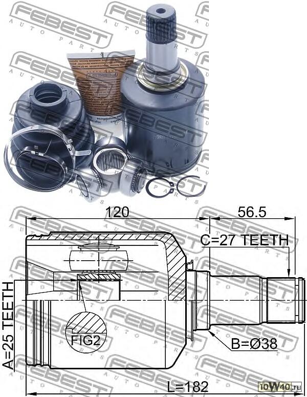 шрус внутренний левый 25x37.9x27 mercedes benz glk 350 204.