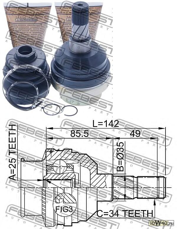 Шрус внутренний 25х35х34 (opel kadett e 1984-1991)