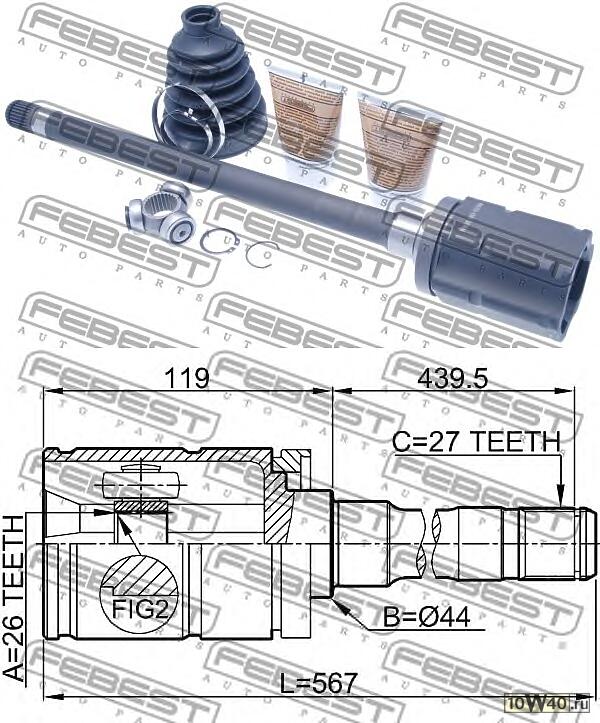 шрус внутренний правый 26x44x27 bmw x5 e53 1999-2006