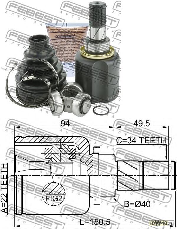 шрус внутренний левый 22x40x34 ford focus cdh 2012-2014