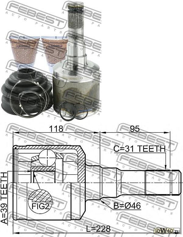 шрус внутренний 39x46x31 | перед лев |