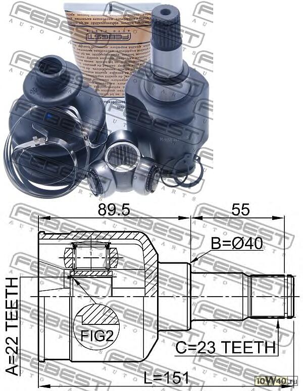 шрус внутренний 22х40х23 (ford focus II 2004-2008) febest