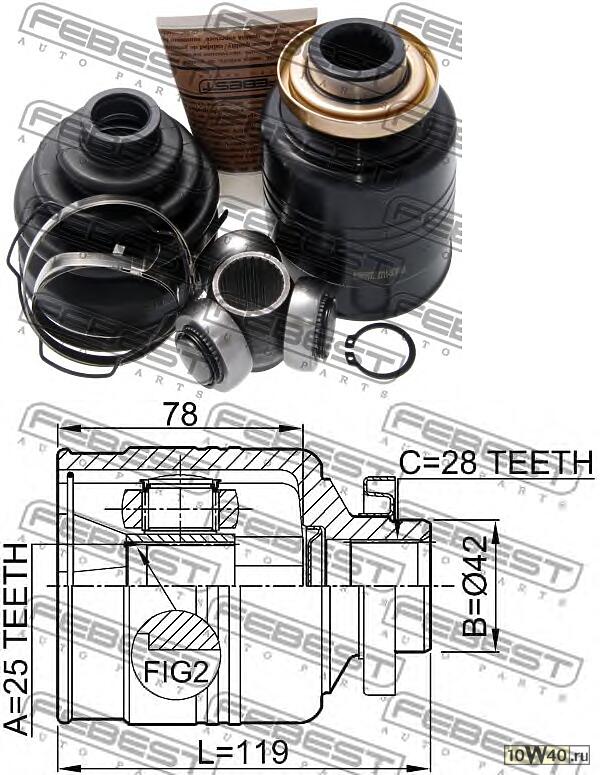 шрус внутренний правый к-кт 25x42x28\  sorento 2.4i / 2.5crdi 02-09