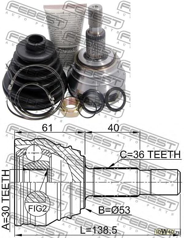 шрус наружный 30x53x36 (volkswagen golf V (1k1) 2003-2008) febest