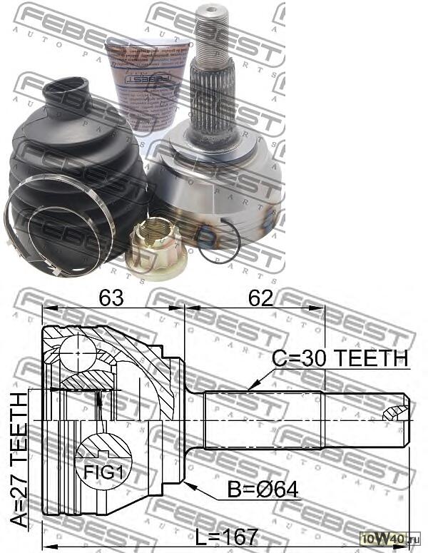 шрус наружный 27x64x30 (volkswagen touareg 2003-2010) febest
