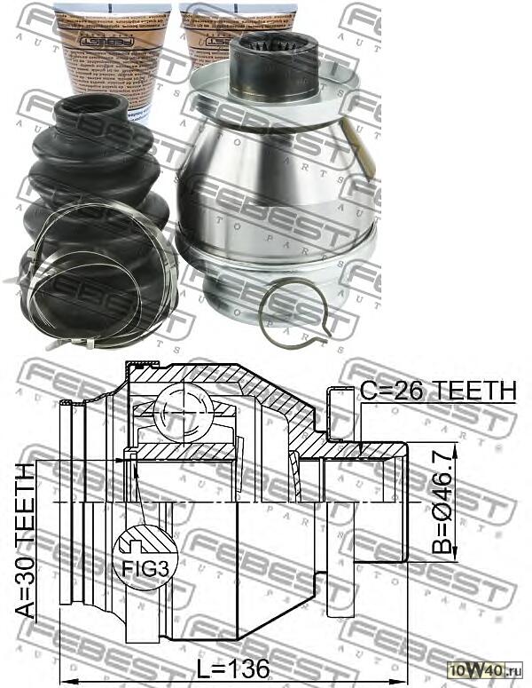 шрус внутренний к-кт\ VW t5 / multivan 2.5tdi 96>