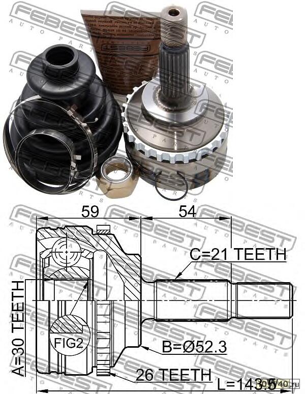 шрус наружный 30x52 3x21 (renault logan 2005-) febest