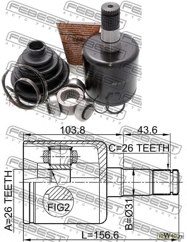 шрус внутренний левый 26х31х26 (volvo v50 2004-) febest