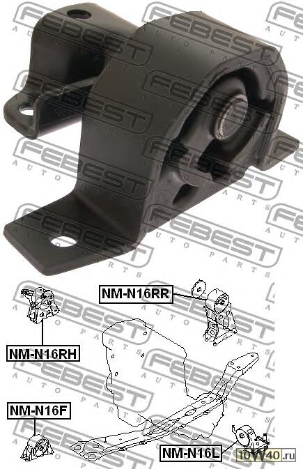 подушка двигателя правая (nissan primera p12 2001-2007) febest