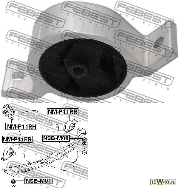 подушка двигателя задняя (nissan primera p11 1996-2001) febest