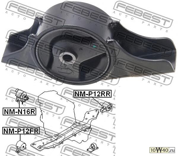 подушка двигателя задняя (nissan primera p12 2001-2007) febest