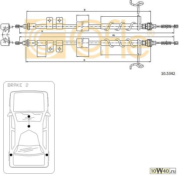 Трос стояночного тормоза задн FORD TRANSIT CONNECT 200/220 DS1,8TDdi-1,8TDCi-1,8 (small mod.) notABS 08- mm1784/1588+1784/1588
