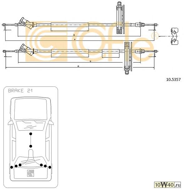 Трос стояночного тормоза задн FORD FOCUS all (барабанные тормоза) 99-03