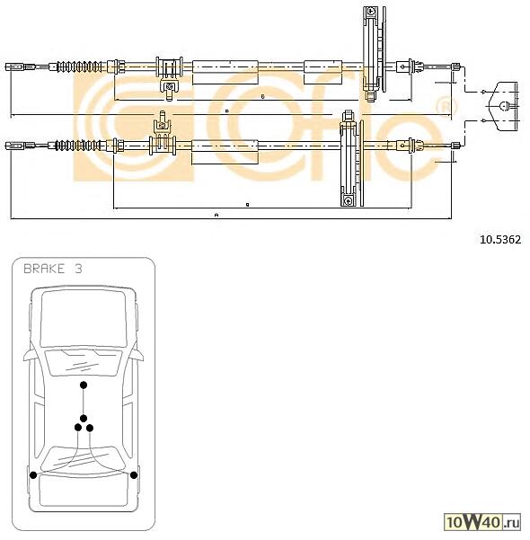 Трос стояночного тормоза FORD: FOCUS REAR диск 03-04 2x1770/1590 mm
