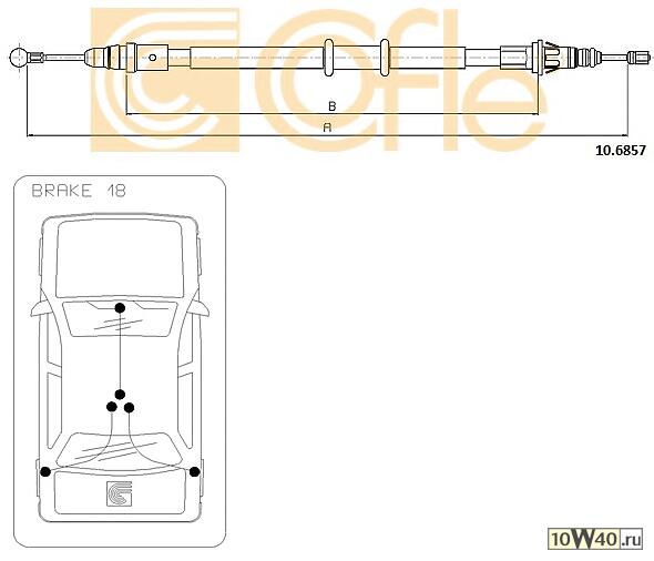 Трос стояночного тормоза задн RENAULT MASTER III 2800 TR/AV 2.3 dCi 2.3 (100-125-150cv) 4/10-