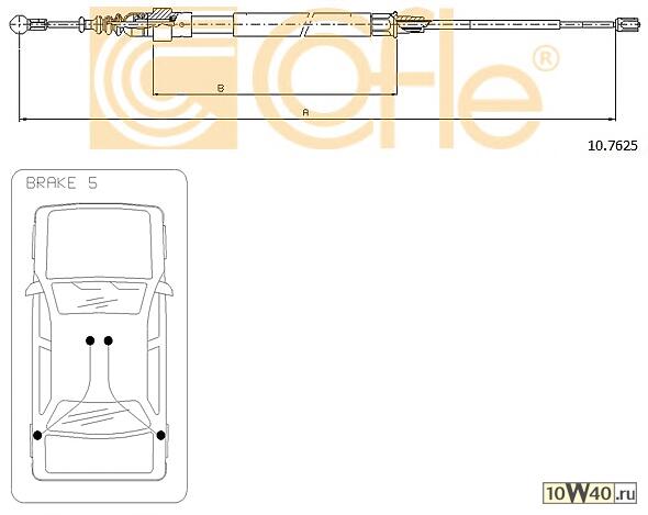 Трос стояночного тормоза VW TOURAN 03> лев/прав.