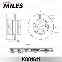 MILES K001611 (K001611) диск тормозной передний d280мм  ceed 12- /  i30 r15 11- (trw df8056) k001611