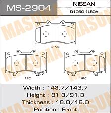 MASUMA MS-2904 (D10601LB0A / D10601LB2A) колодки дисковые передние\ Nissan (Ниссан) patrol, Infiniti (Инфинити) qx56 5.6 10>