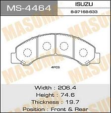 MASUMA MS-4464 (0446537090 / 0446537091 / 0446637030) колодки дисковые передние\ hino 300, isuzu elf 3.0d-5.2d 92>