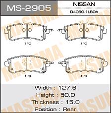 MASUMA MS-2905 (D40601LB0A / D40601LB8E) колодки дисковые задние \ Nissan (Ниссан) patrol, Infiniti (Инфинити) qx56 5.6 10>
