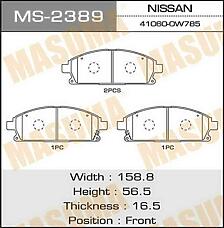 MASUMA MS-2389 (06450SJK010 / 410601W386 / 410601W387) колодки дисковые передние\ Nissan (Ниссан) patfinder / x-trail 97>, Nissan (Ниссан) Infiniti (Инфинити) q45 89-01