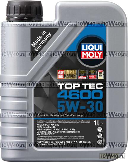 liquimoly 5w30 top tec 4600 (1l) масло моторноесинт.\ api sm / cf, acea c3,mb 229.51,bmw longlife-04