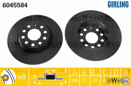 Диск тормозной AUDI A3/SKODA OCTAVIA/YETI/VW GOLF V/VI/PASSAT/TIGUAN задний 6045584