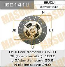 MASUMA ISD141U (301000X800 / 301002S404 / 8943752481) диск сцепления\ Opel (Опель) campo / Monterey (Монтерей) 3.1td 91-98