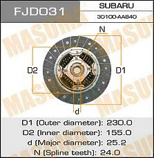 MASUMA FJD031 (30100AA790 / 30100AA791 / 30100AA840) диск сцепления\ Subaru (Субару) Forester (Форестер) / Impreza (Импреза) 2.0t / 2.5t 02>