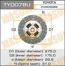MASUMA TYD078U (3125036400 / 3125036401 / 3125036410) диск сцепления\ Toyota (Тойота) Land Cruiser (Ленд Крузер) 3.4td 87-90 / 4.2d 90-97
