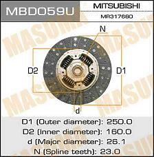MASUMA MBD059U (MD741324 / MR111650 / MR165659) диск сцепления\ Mitsubishi (Мицубиси) Pajero (Паджеро) 3.5 / 2.8td 94-00
